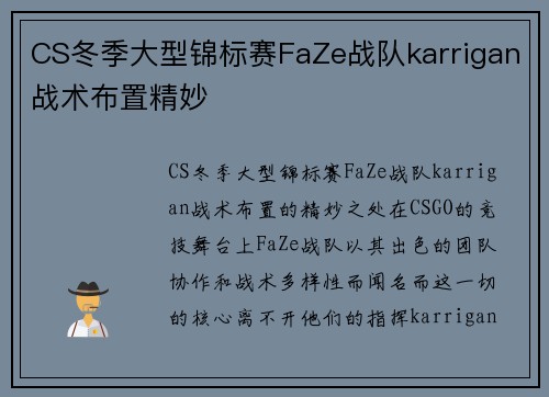CS冬季大型锦标赛FaZe战队karrigan战术布置精妙