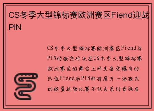 CS冬季大型锦标赛欧洲赛区Fiend迎战PIN
